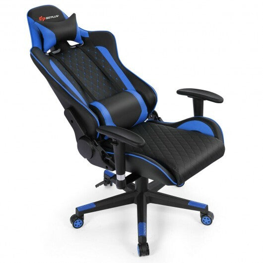 Massage Gaming Chair with Lumbar Support and Headrest-White