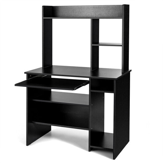 Home Office Computer Desk with Bookcase Keyboard Tray and CPU Stand-White
