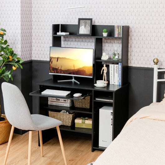 Home Office Computer Desk with Bookcase Keyboard Tray and CPU Stand-White