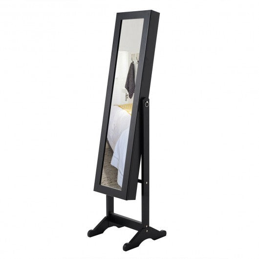 Mirrored Standing Jewelry Cabinet Storage Box-Black