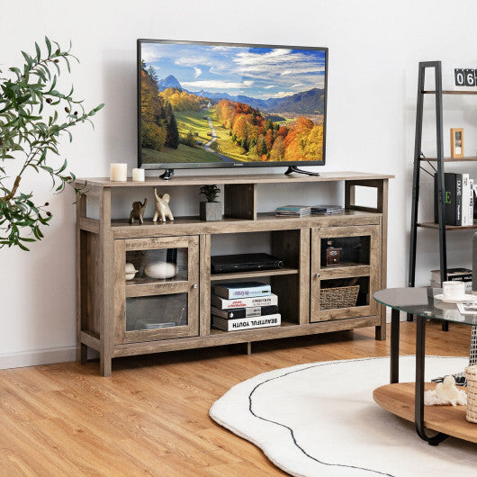58 Inch TV Stand Entertainment Console Center with 2 Cabinets-Black