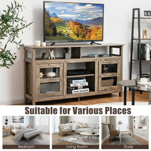 58 Inch TV Stand Entertainment Console Center with 2 Cabinets-Black