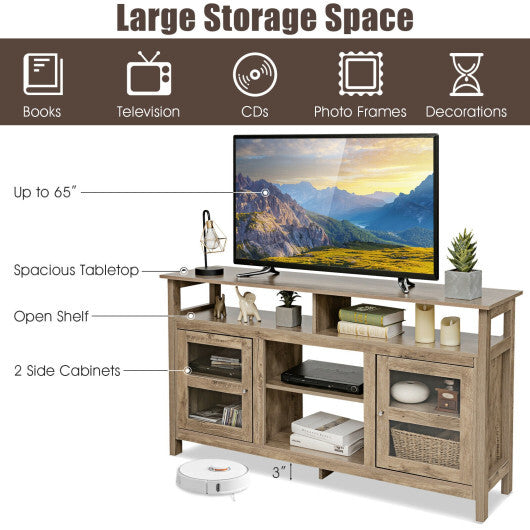 58 Inch TV Stand Entertainment Console Center with 2 Cabinets-Black