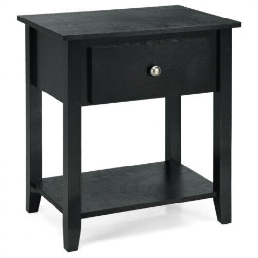 Nightstand with Drawer and Storage Shelf for Bedroom Living Room-Wine