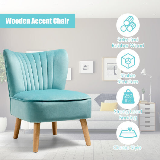 Modern Armless Velvet Accent Chair with Wood Legs-Blue