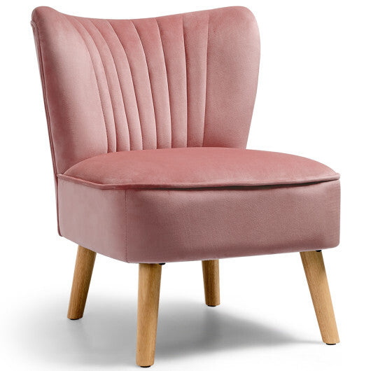 Modern Armless Velvet Accent Chair with Wood Legs-Blue