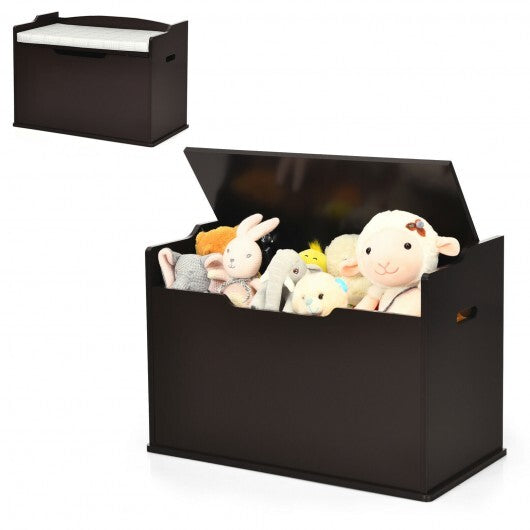 Kids Toy Wooden Flip-top Storage Box Chest Bench with Cushion Hinge-White