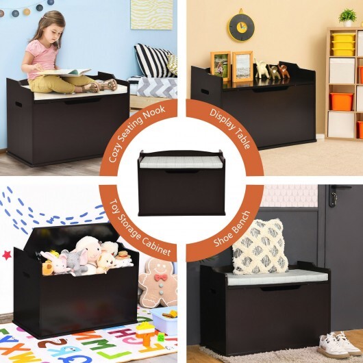 Kids Toy Wooden Flip-top Storage Box Chest Bench with Cushion Hinge-White