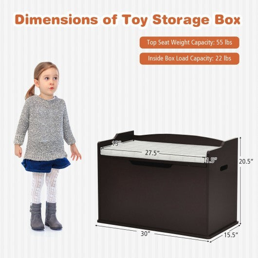 Kids Toy Wooden Flip-top Storage Box Chest Bench with Cushion Hinge-White
