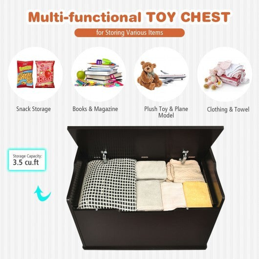 Kids Toy Wooden Flip-top Storage Box Chest Bench with Cushion Hinge-White