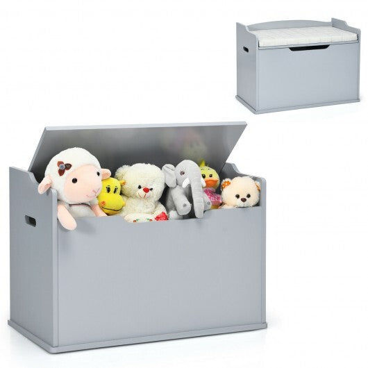 Kids Toy Wooden Flip-top Storage Box Chest Bench with Cushion Hinge-White