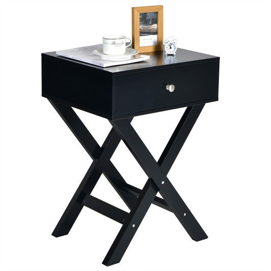 Modern X-Shaped Nightstand with Drawer for Living Room Bedroom-White