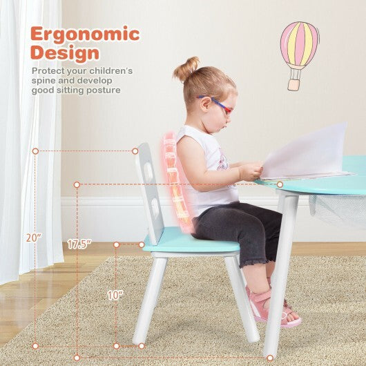 Wood Activity Kids Table and Chair Set with Center Mesh Storage-Blue - Color: Blue