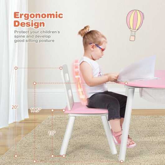 Wood Activity Kids Table and Chair Set with Center Mesh Storage for Snack Time and Homework-Pink - Color: Pink