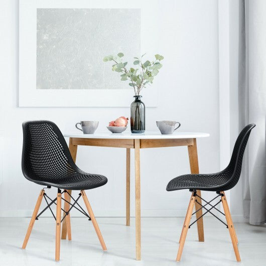 2 Pcs Modern Plastic Hollow Chair Set with Wood Leg-Green