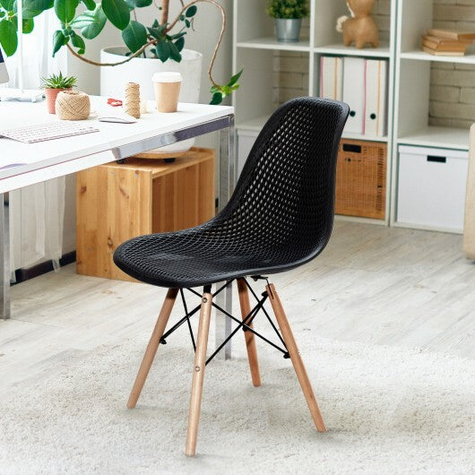 2 Pcs Modern Plastic Hollow Chair Set with Wood Leg-Green
