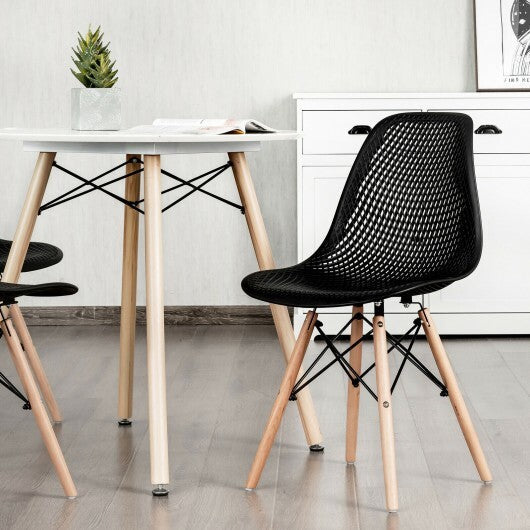 2 Pcs Modern Plastic Hollow Chair Set with Wood Leg-Green