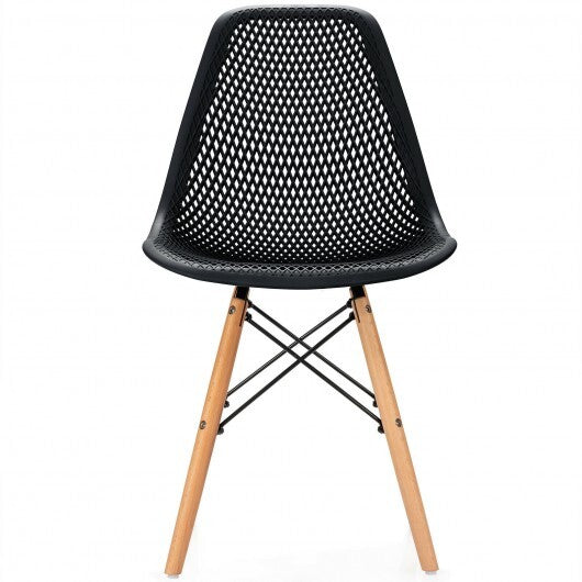 2 Pcs Modern Plastic Hollow Chair Set with Wood Leg-Green