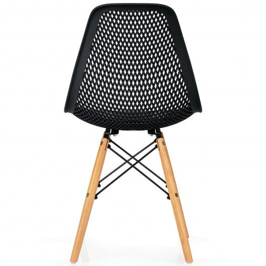 2 Pcs Modern Plastic Hollow Chair Set with Wood Leg-Green