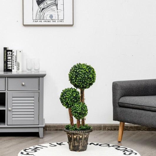 30 Inch Artificial Topiary Triple Ball Tree Indoor and Outdoor UV Protection