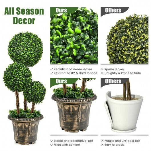 30 Inch Artificial Topiary Triple Ball Tree Indoor and Outdoor UV Protection