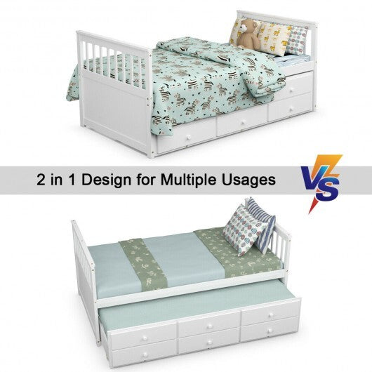 Twin Captain's Bed with Trundle and 3 Storage Drawers-Dark Brown