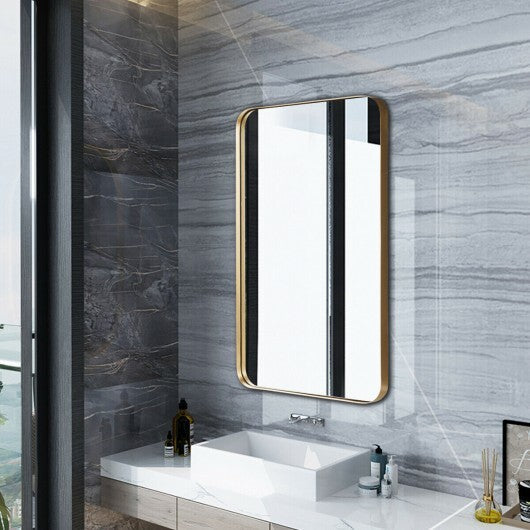 32 Inch x 20 Inch Metal Frame Wall-Mounted Rectangle Mirror-Golden