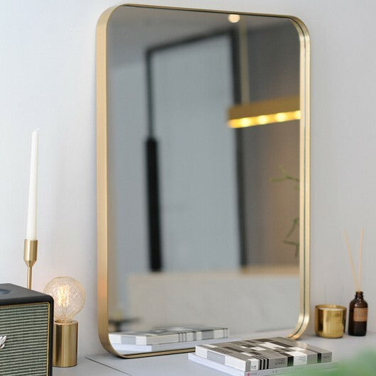 32 Inch x 20 Inch Metal Frame Wall-Mounted Rectangle Mirror-Golden