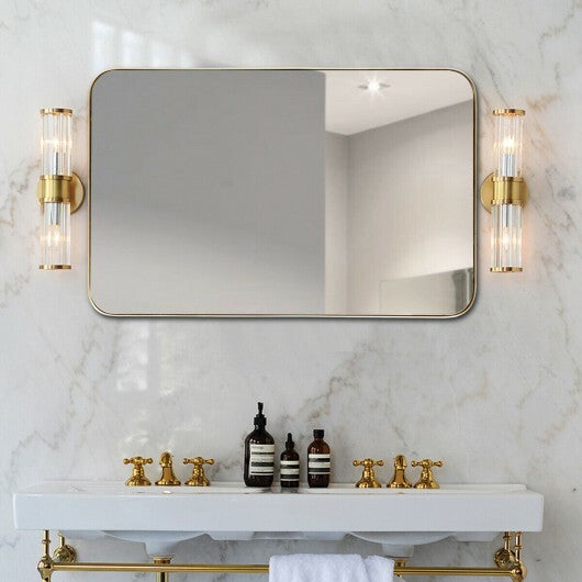 32 Inch x 20 Inch Metal Frame Wall-Mounted Rectangle Mirror-Golden