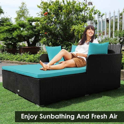 Spacious Outdoor Rattan Daybed with Upholstered Cushions and Pillows-Red