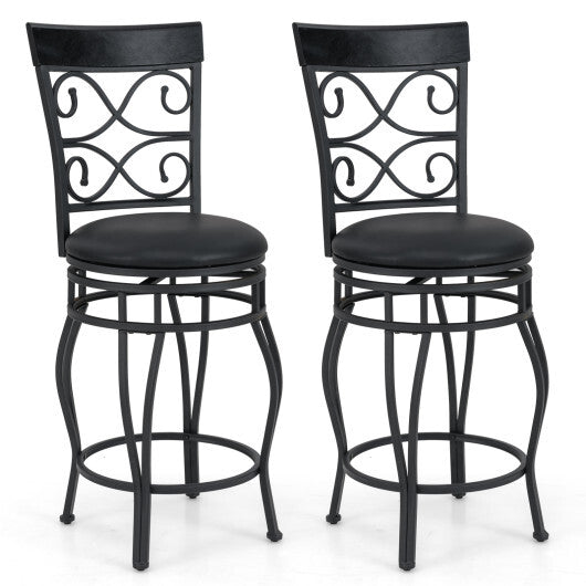 Set of 2 26 Inch Bar Stool with Backrest and Footrest-Brown