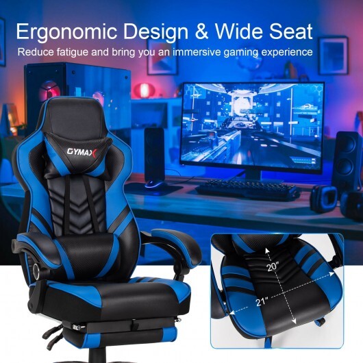 Adjustable Gaming Chair with Footrest for Home Office-Pink