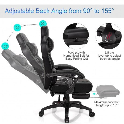 Adjustable Gaming Chair with Footrest for Home Office-Pink