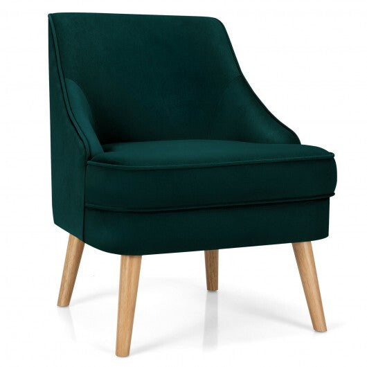 Mid Century Velvet Accent Chair with Rubber Wood Legs for Bedroom-Pink