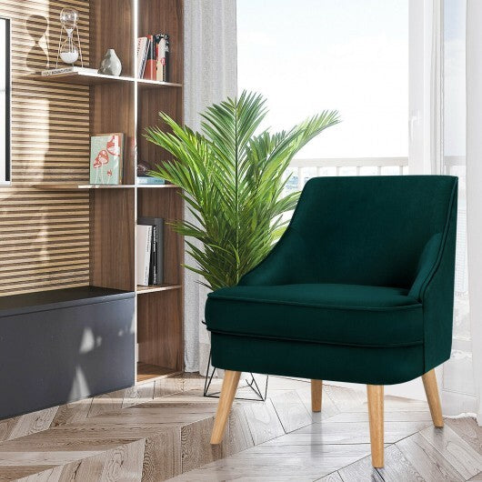 Mid Century Velvet Accent Chair with Rubber Wood Legs for Bedroom-Pink