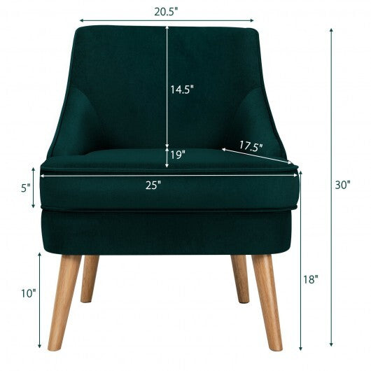 Mid Century Velvet Accent Chair with Rubber Wood Legs for Bedroom-Pink
