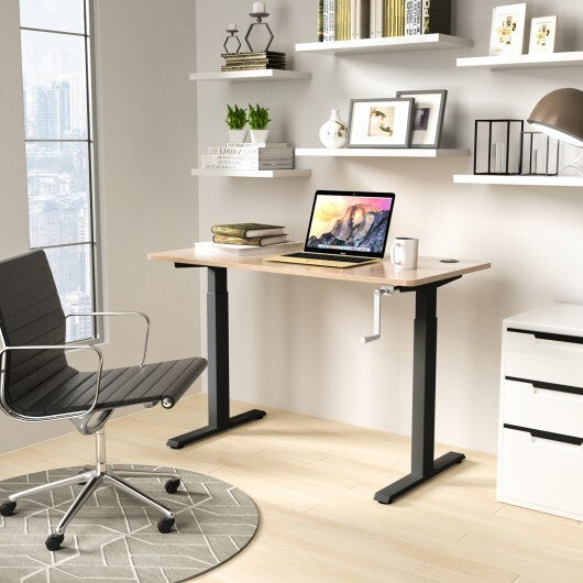 Hand Crank Sit to Stand Desk Frame Height Adjustable Standing Base-Gray