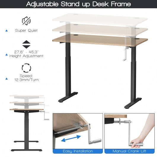 Hand Crank Sit to Stand Desk Frame Height Adjustable Standing Base-Gray