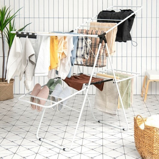 2-Tier Foldable Clothes Drying Rack with Adjustable Gullwing