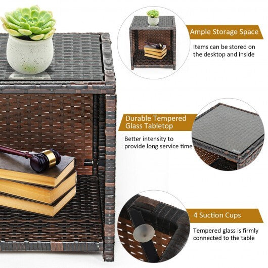 3 Pieces PE Rattan Wicker Furniture Set with Cushion Sofa Coffee Table for Garden-White