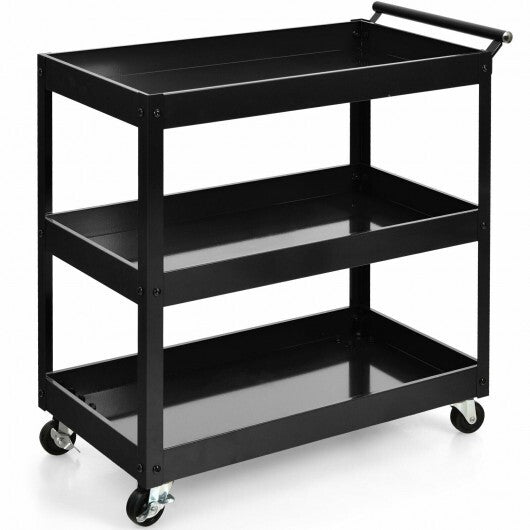 3-Tier Utility Cart Metal Mental Storage Service Trolley-Red