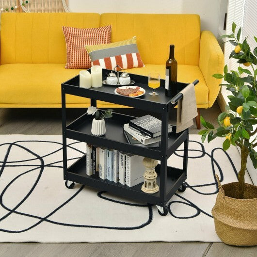 3-Tier Utility Cart Metal Mental Storage Service Trolley-Red