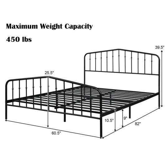 Queen Size Metal Bed Frame Platform Headboard and Footboard with Storage-Silver