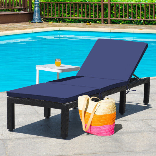 Patio Rattan Cushioned Height Adjustable Lounge Chair-Navy & Off White
