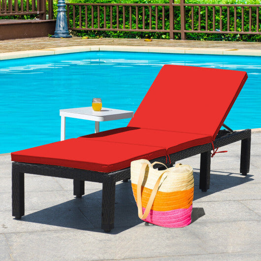 Patio Rattan Cushioned Height Adjustable Lounge Chair-Navy & Off White