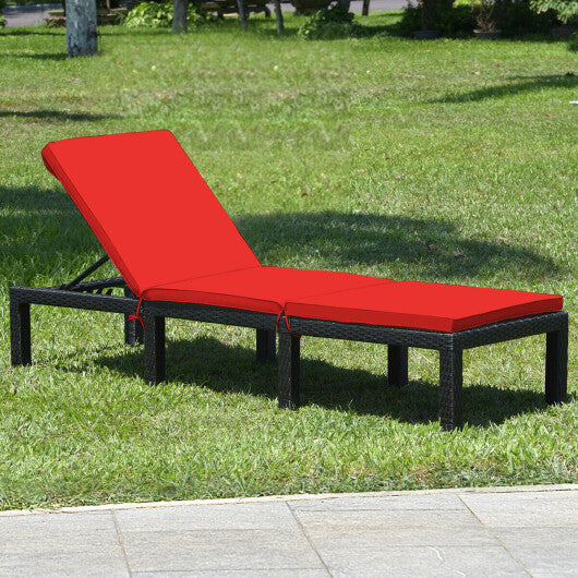 Patio Rattan Cushioned Height Adjustable Lounge Chair-Navy & Off White