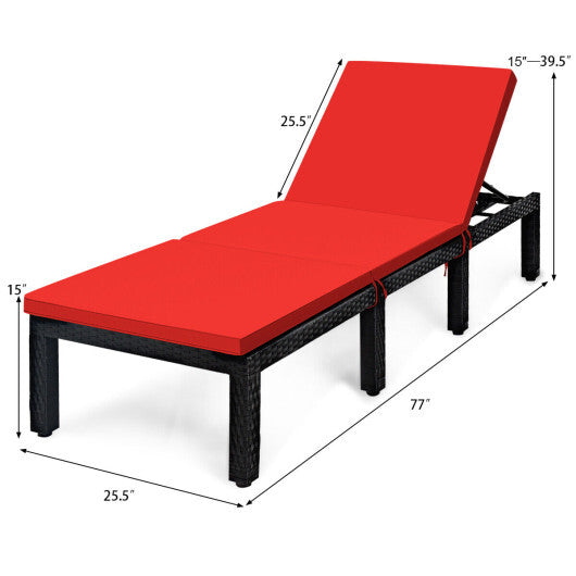 Patio Rattan Cushioned Height Adjustable Lounge Chair-Navy & Off White