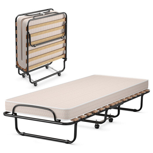 Portable Folding Bed with Memory Foam Mattress and Sturdy Metal Frame Made in Italy-Navy
