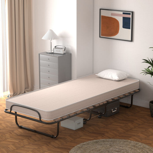 Portable Folding Bed with Memory Foam Mattress and Sturdy Metal Frame Made in Italy-Navy