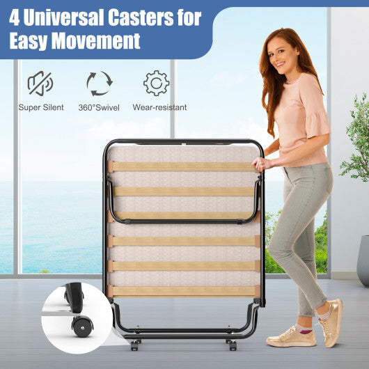 Portable Folding Bed with Memory Foam Mattress and Sturdy Metal Frame Made in Italy-Navy